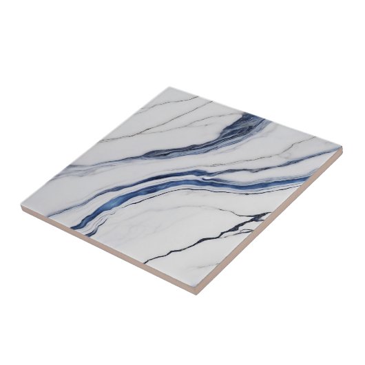 Modern wit en blauw minimalistisch marmer tegeltje (Zijkant)