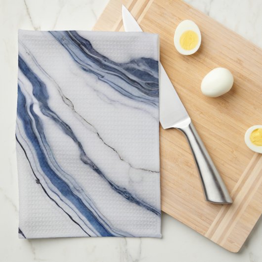 Modern wit en blauw minimalistisch marmer theedoek (Quarter Fold)