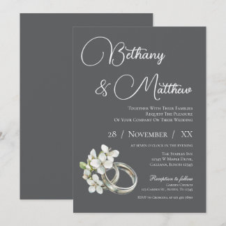 Modern wit en donkergrijs bruiloft uitnodiging