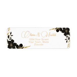Modern Wit en Goud Bloemen trouwadres Etiket