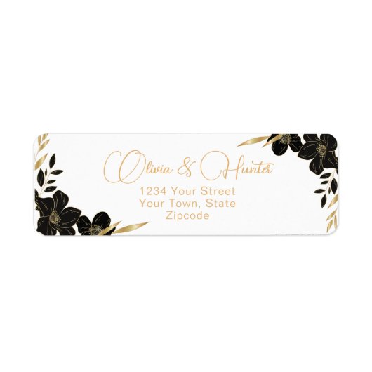 Modern Wit en Goud Bloemen trouwadres Etiket (Voorkant)