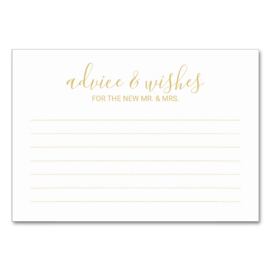 Modern wit en goud bruiloft advies en wensen kaart (Voorkant)