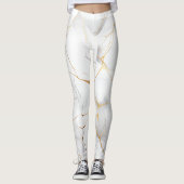 Modern wit en goud gemarmerd leggings (Voorkant)