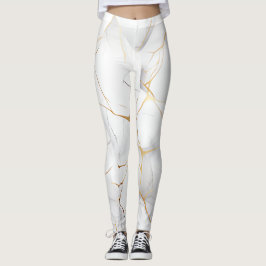 Modern wit en goud gemarmerd leggings