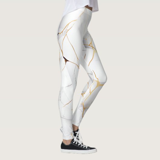 Modern wit en goud gemarmerd leggings (Rechts)