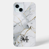 Modern Wit en Goud Marmerd monogram Case-Mate iPhone Case (Achterkant)