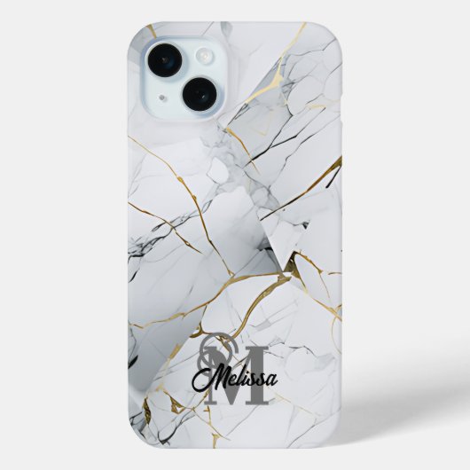 Modern Wit en Goud Marmerd monogram Case-Mate iPhone Case (Achterkant)