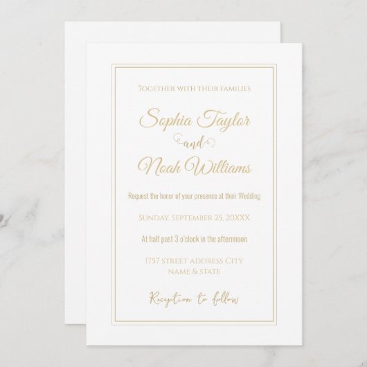 Modern Wit en Goud Minimaal Kaart (Voorkant / Achterkant)