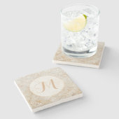 Modern wit en goud Monogram Stenen Onderzetter (Zijkant)