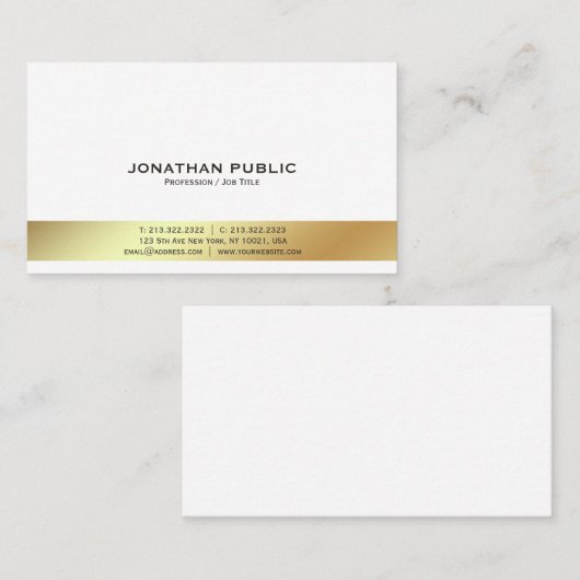 Modern Wit en Goud Professioneel Elegant Plain Visitekaartje (Voorkant / Achterkant)