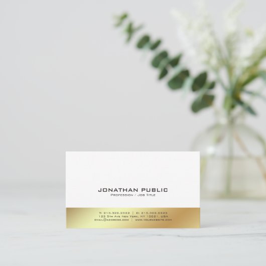 Modern Wit en Goud Professioneel Elegant Plain Visitekaartje (Staand voorkant)