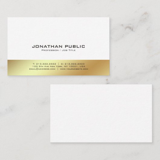 Modern Wit en Goud Professioneel Elegant Plain Visitekaartje (Voorkant / Achterkant)