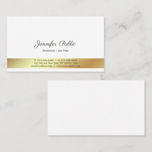 Modern Wit en Goud Professioneel Elegant Plain Visitekaartje (Voorkant / Achterkant)