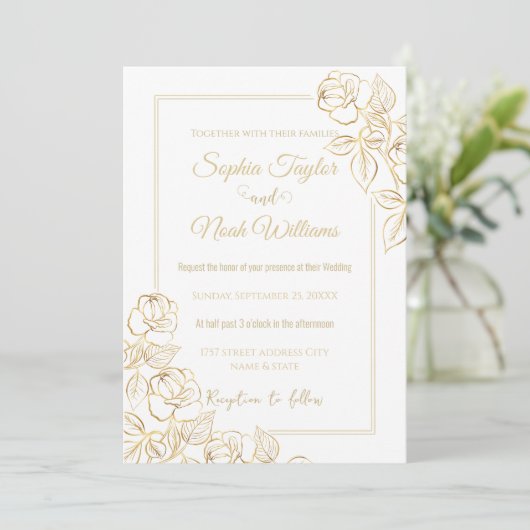 Modern Wit en Goud Roos Minimaal Kaart (Staand voorkant)