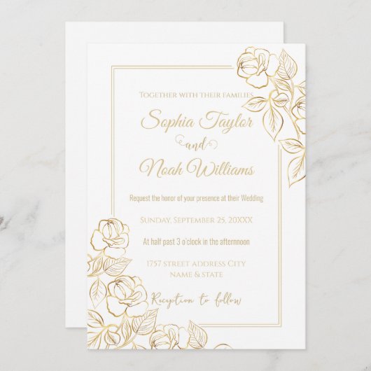 Modern Wit en Goud Roos Minimaal Kaart (Voorkant / Achterkant)