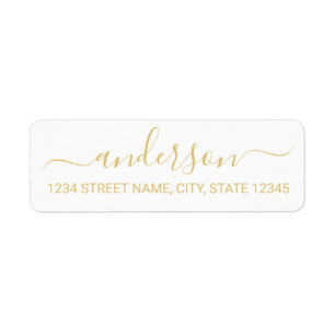 Modern Wit en Goud Script Retouradres Etiket