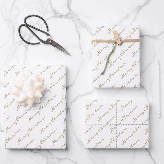 Modern wit en goud script Vrolijk kerstfeest Inpakpapier Vel (Voorkant)