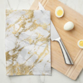 Modern wit en gouden marmerpatroon theedoek (Quarter Fold)
