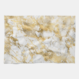 Modern wit en gouden marmerpatroon theedoek