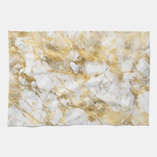 Modern wit en gouden marmerpatroon theedoek (Horizontaal)
