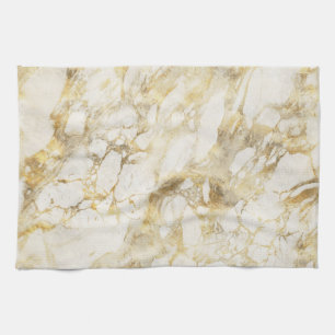 Modern wit en gouden marmerpatroon theedoek