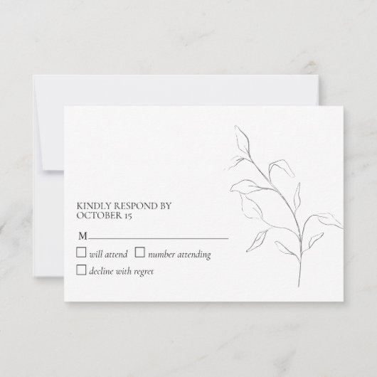 Modern wit en grijs script botanisch Geen menu RSV (Achterkant)