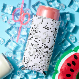 Modern wit en grijs terrazzo patroon seltzer blikjeskoeler