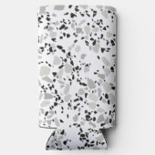 Modern wit en grijs terrazzo patroon seltzer blikjeskoeler (Achterkant)