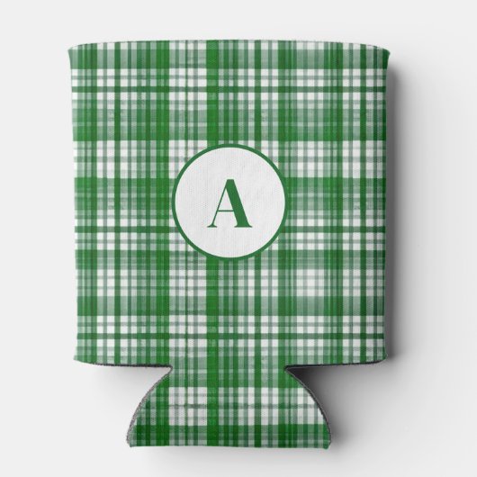 Modern wit en groen geruite patroon blikjeskoeler (Achterkant)