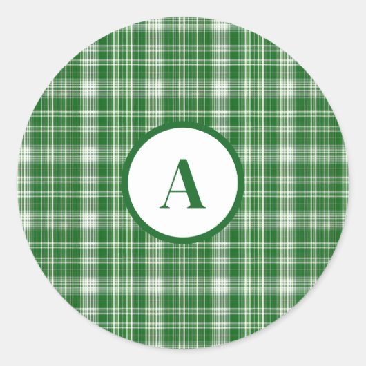 Modern wit en groen geruite ronde sticker (Voorkant)
