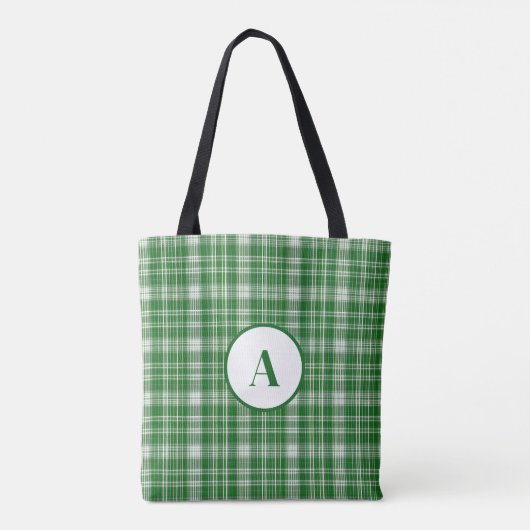 Modern wit en groen geruite tote bag (Achterkant)