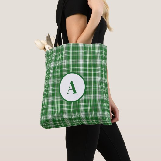Modern wit en groen geruite tote bag (Dichtbij)