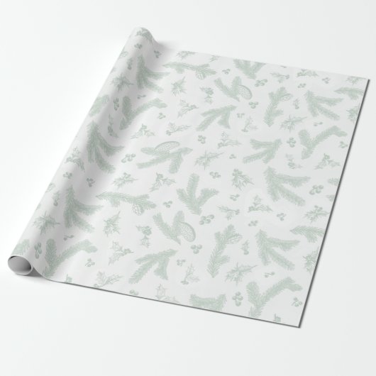 Modern wit en Mint Holly en Pine Cadeaupapier (Uitgerold)