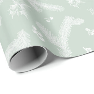 Modern wit en Mint Holly en Pine Cadeaupapier