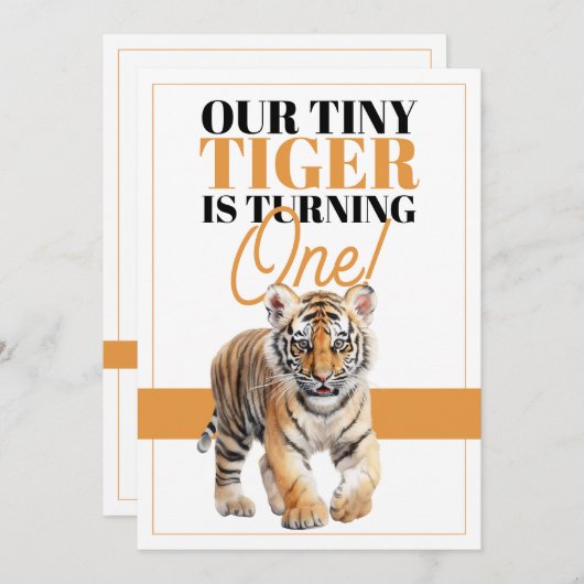 Modern Wit en Oranje Wild Tiger Oerwoud Verjaardag Kaart (Voorkant / Achterkant)