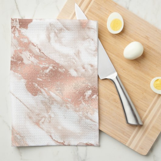 Modern wit en Roos gouden marmer Theedoek (Quarter Fold)