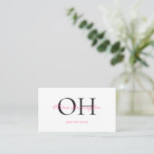 Modern wit en roze script QR Code Monogram Visitekaartje (Staand voorkant)