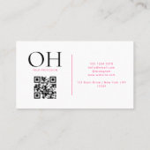Modern wit en roze script QR Code Monogram Visitekaartje (Achterkant)