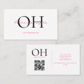 Modern wit en roze script QR Code Monogram Visitekaartje (Voorkant / Achterkant)