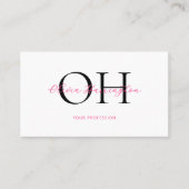Modern wit en roze script QR Code Monogram Visitekaartje (Voorkant)