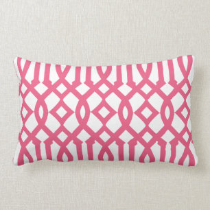 Modern wit en roze trellis patroon kussen