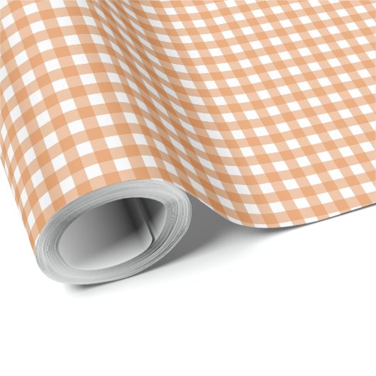 Modern wit en Sinaasappel Gingham Plaid Cadeaupapier (Rol Hoek)