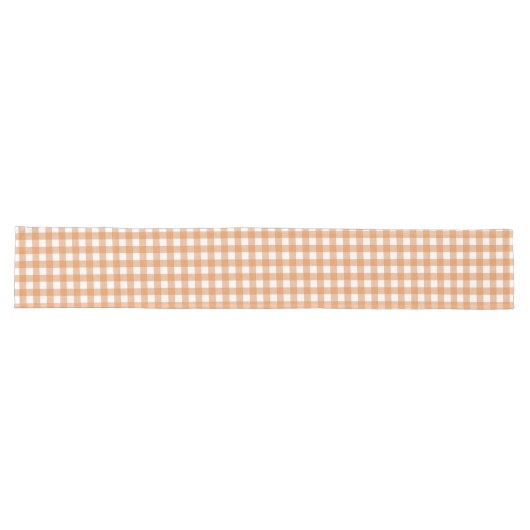 Modern wit en Sinaasappel Gingham Plaid Lange Tafelloper (Horizontaal)