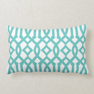 Modern wit en turquoise trellis patroon kussen