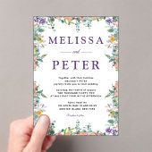 Modern Wit en Violet Waterverf Bloemenbruiloft Acryl Uitnodigingen (Insitu (Draagbaar))