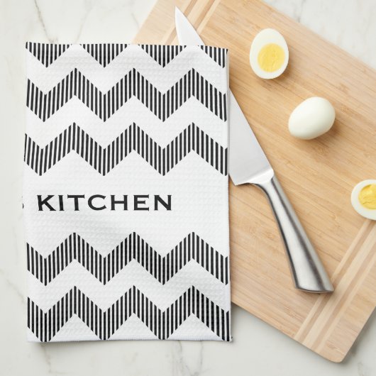 modern wit en zwart Chevron-patroon Theedoek (Quarter Fold)