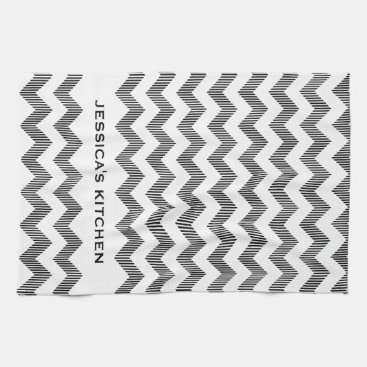 modern wit en zwart Chevron-patroon Theedoek (Horizontaal)