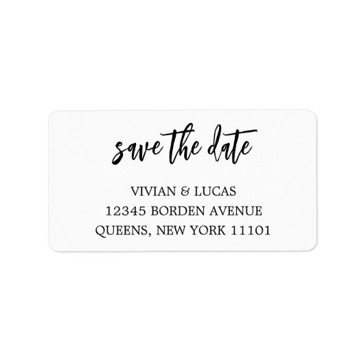 Modern Wit en Zwart Chique Script Save The Date Etiket (Voorkant)