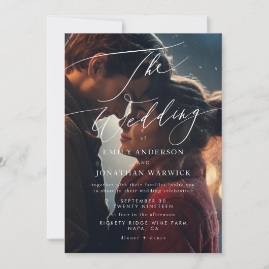 Modern Wit en Zwart Eenvoudig Fotohuwelijk Kaart (Voorkant)