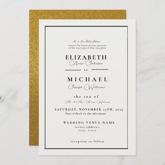 Modern Wit en Zwart Eenvoudige Huwelijksuitnodigin Kaart (Voorkant / Achterkant)